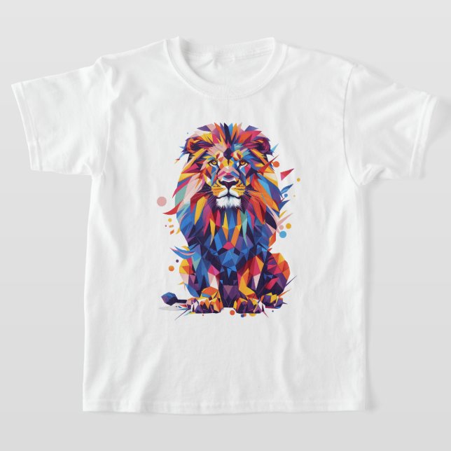 Geometrisk färgstark lejon utformning t shirt (Laydown)