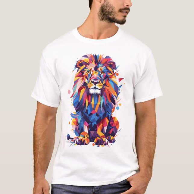 Geometrisk färgstark lejon utformning t shirt (Framsida)