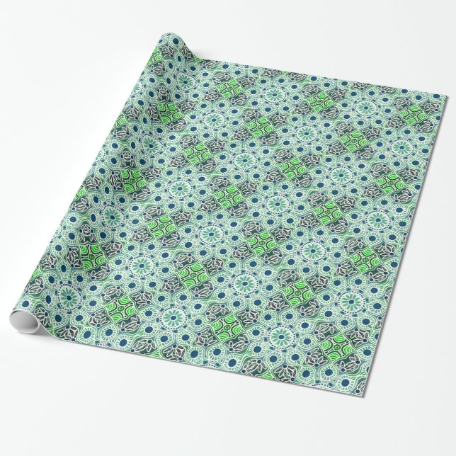 Geometrisk figursättning för papper grönt i stor s presentpapper (Utrullad)