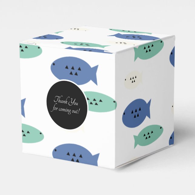 Geometrisk fiskblå partgåva låda presentaskar (Framsidan Sidan)