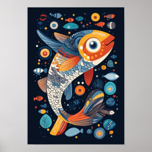 Geometrisk fiskillustration poster