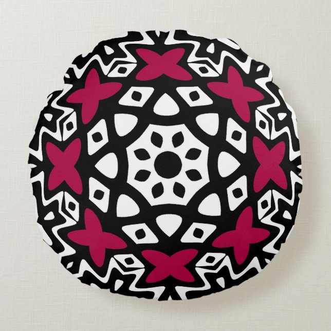 Geometrisk Fjäril Mandala Rund Kudd Kudde (Framsidan)
