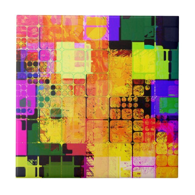 Geometrisk flerfärgad funky kakelplatta (Framsidan)