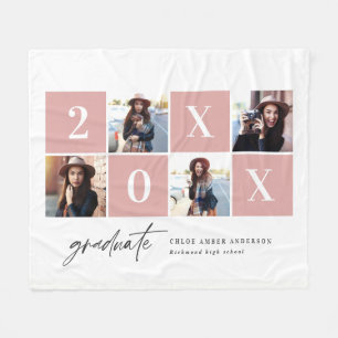Geometrisk flerfototypografi rosa studenten fleecefilt
