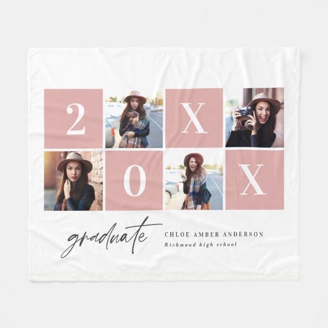 Geometrisk flerfototypografi rosa studenten fleecefilt (Framsidan (Horisontell))