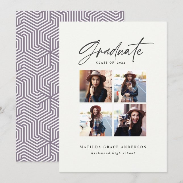 Geometrisk flerfototypografi studenten lila meddelande (Fram/baksida)