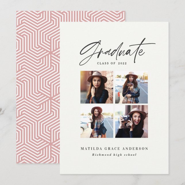 Geometrisk flerfototypografi studenten rosa meddelande (Fram/baksida)