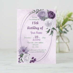 Geometrisk födelsedagsfest för lila och vit blommi inbjudningar