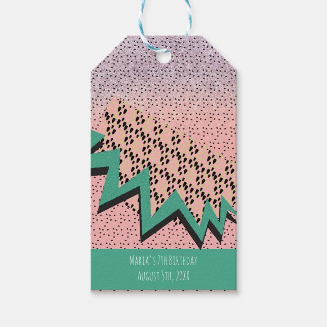 Geometrisk Födelsedagsfest för Rosa av vattenmelon Presentetikett (Framsidan)