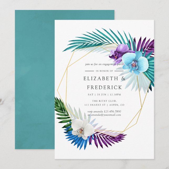Geometrisk Förlovningsfest för tropiska orkidéer Inbjudningar (Fram/baksida)
