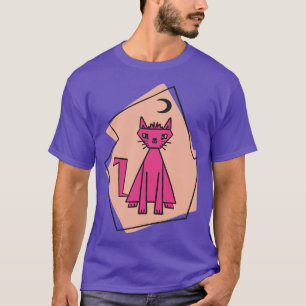 Geometrisk form djup rosa klippt katt med svart ha t shirt