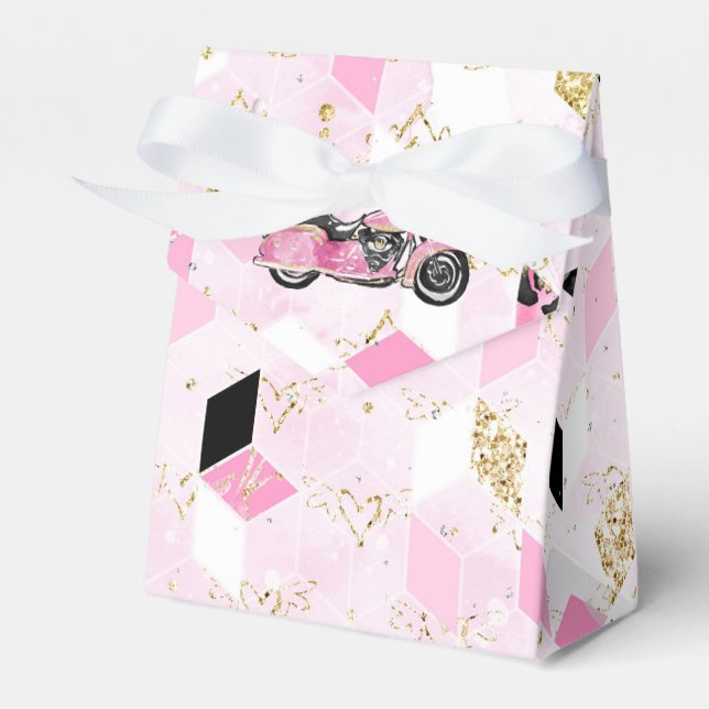 Geometrisk förmånsruta för rosa, svart och guld presentaskar (Framsidan Sidan)