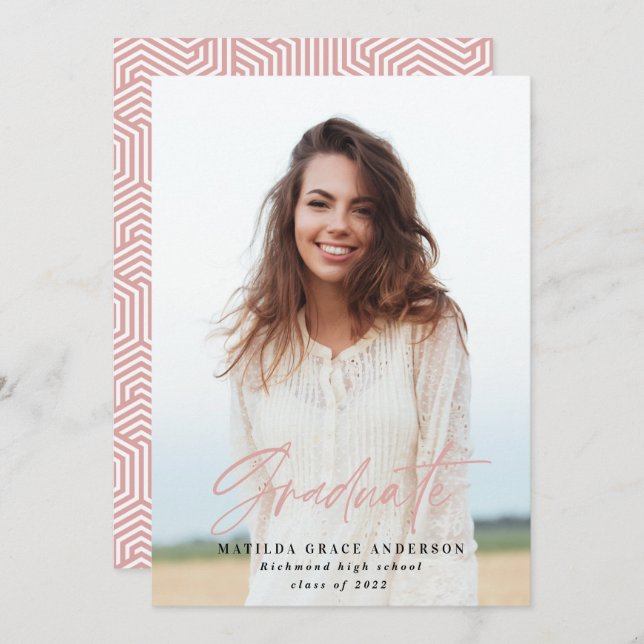 Geometrisk foto, giftig rosa studentfest inbjudan (Fram/baksida)