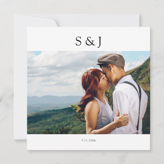 Geometrisk fotokvadrat vit och svart 2 Bröllop Inbjudningar (Framsida)