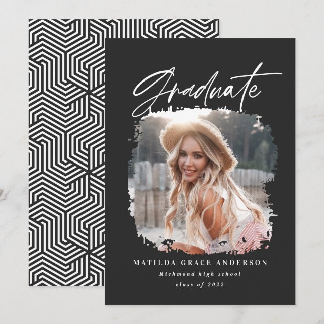 Geometrisk fotosvart och vitt skript studenten meddelande (Fram/baksida)