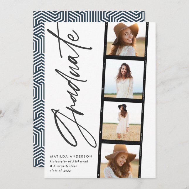 Geometrisk fototypografi, blå studentfest meddelande (Fram/baksida)