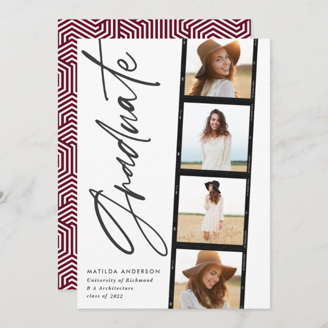 Geometrisk fototypografi burgundy studenten meddelande (Fram/baksida)