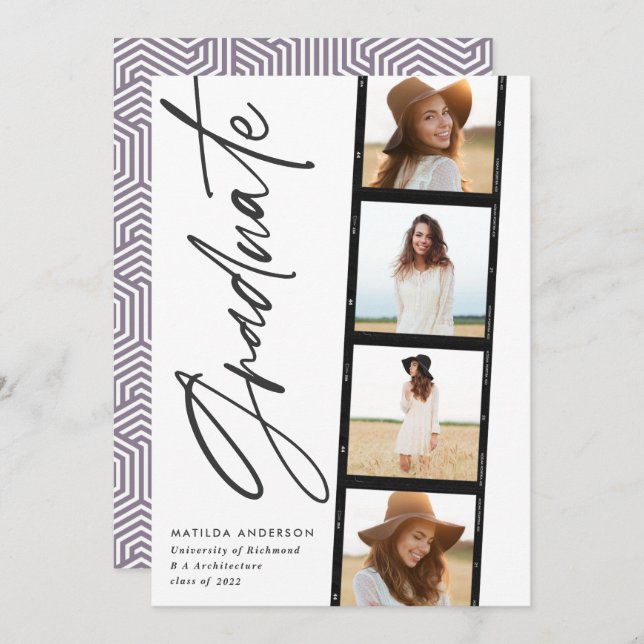 Geometrisk fototypografi lila studenten meddelande (Fram/baksida)