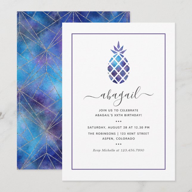 Geometrisk Galaxy Pineapple Sommar Födelsedag Inbjudningar (Fram/baksida)