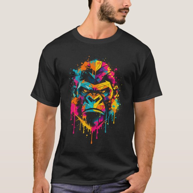Geometrisk gorilla-färgspray gatudesign t shirt (Framsida)