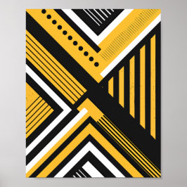 Geometrisk grafik med Gult, svarta och vita former Poster
