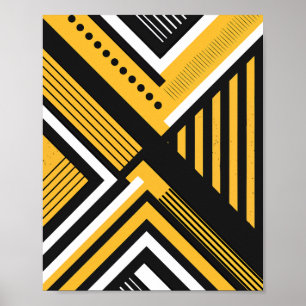 Geometrisk grafik med Gult, svarta och vita former Poster