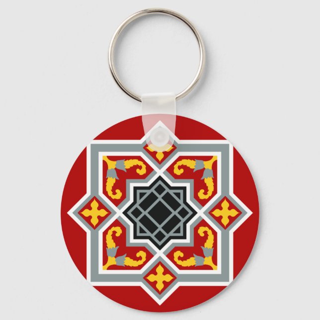 Geometrisk grafik med rött svart Barcelonatäcke fö Nyckelring (Framsida)
