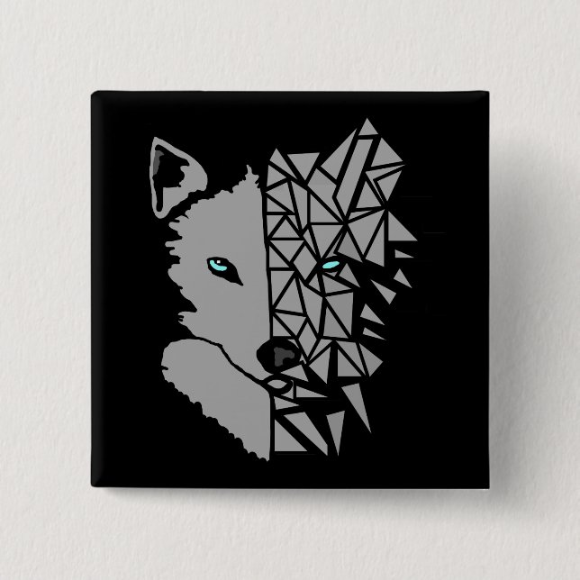 Geometrisk Grått-Varg Knapp (Framsida)