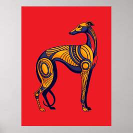 Geometrisk Greyhound Art Deco i livfulla färger Poster