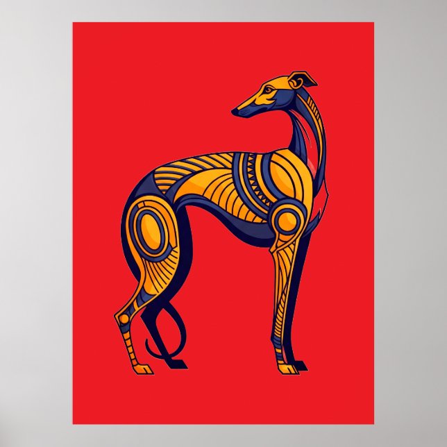 Geometrisk Greyhound Art Deco i livfulla färger Poster (Framsidan)