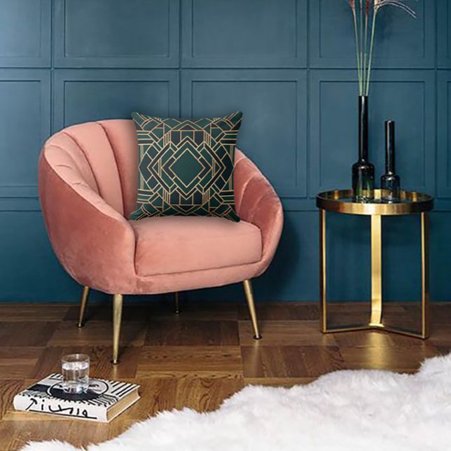 Geometrisk grön och guld kudde (Skapare uppladdad)