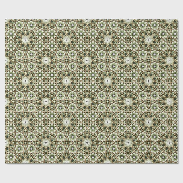 Geometrisk grön och vit blomkalejdoskop presentpapper (Platt)