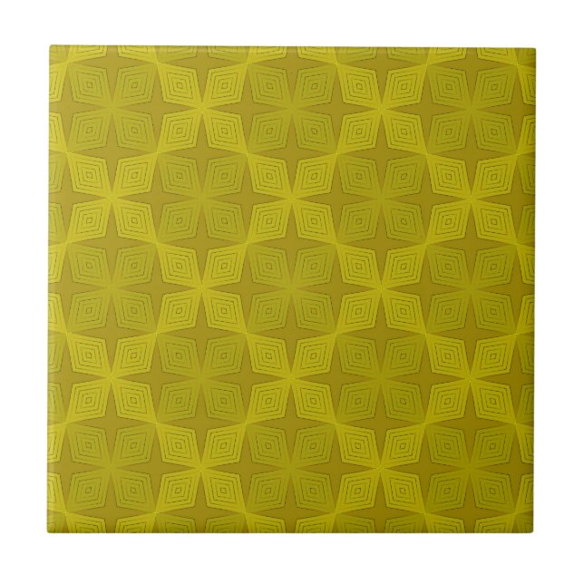Geometrisk grön oliv art deco kakelplatta (Framsidan)