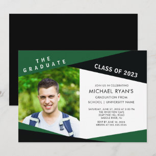 Geometrisk Grön Svart Foto Examen Inbjudan