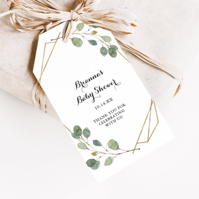 Geometrisk grönska Eukalyptusblad Baby Shower Presentetikett (Skapare uppladdad)