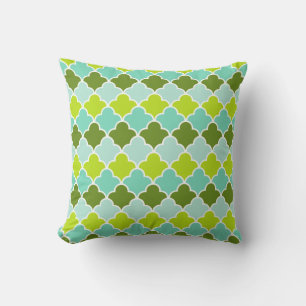 Geometrisk Grönt Aqua Turcos Quatrefoil Mönster Kudde