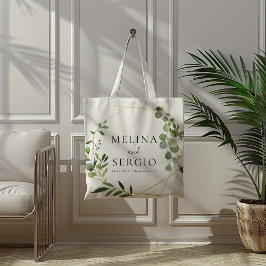 Geometrisk Grönt Eucalyptus Lövs Bröllop Tote Bag Tygkasse