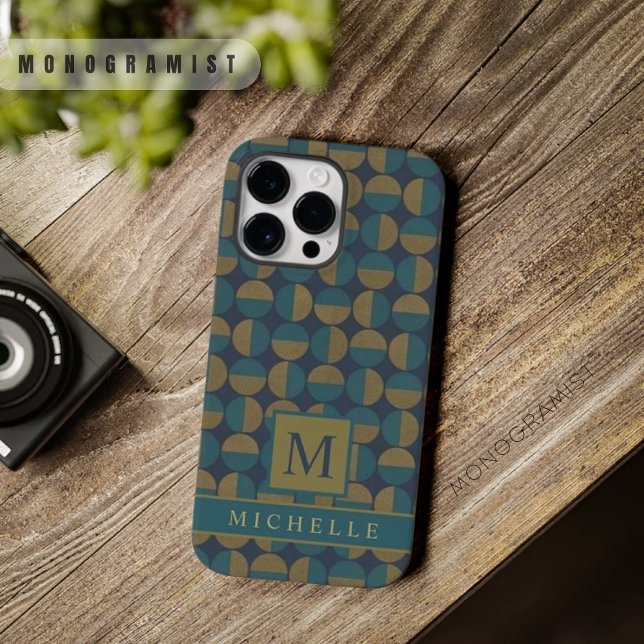 Geometrisk Grönt för anpassadets Mörk, marin blåsk (Customizable Dark Navy Blue Teal Green Geometric Case-Mate iPhone Case)