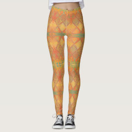 Geometrisk grönt för mosaikgul bärnstensfärgad ora leggings