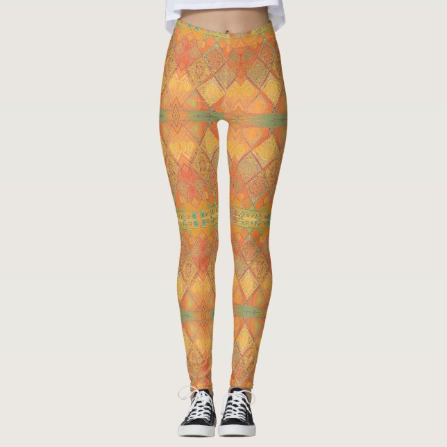 Geometrisk grönt för mosaikgul bärnstensfärgad ora leggings (Framsida)