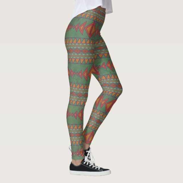 Geometrisk Grönt för sydvästra segelpenseln, lagni Leggings (Höger)