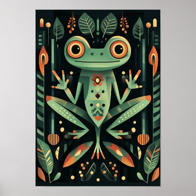 Geometrisk Grönt Frog Poster (Framsidan)