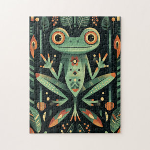 Geometrisk Grönt Frog Pussel