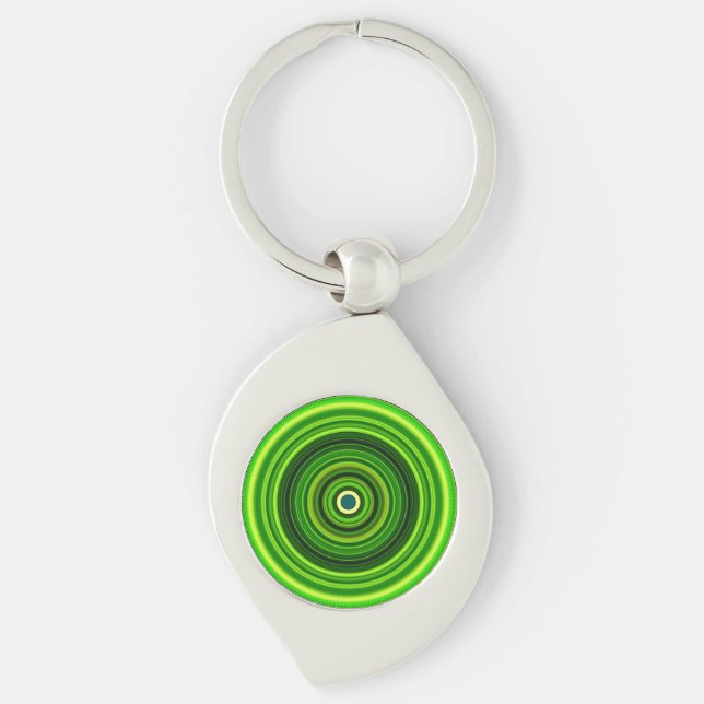 Geometrisk Grönt Mandala-25436 Swirl Silverfärgad Nyckelring (Framsidan)