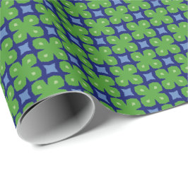Geometrisk Grönt och blå fyraLöv Klöver Presentpapper