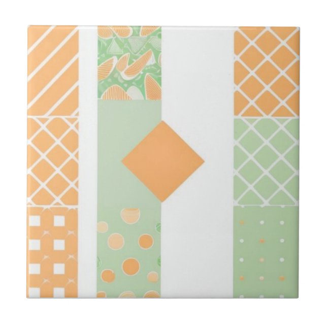 Geometrisk grönt och orange mönster kakelplatta (Framsidan)