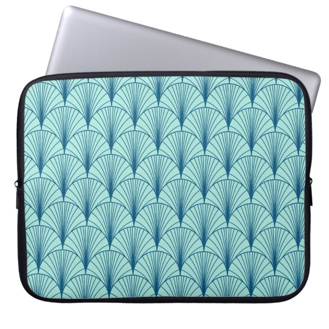 Geometrisk Grönt till havs: Fläkt Mönster. Laptop Fodral (Framsidan)