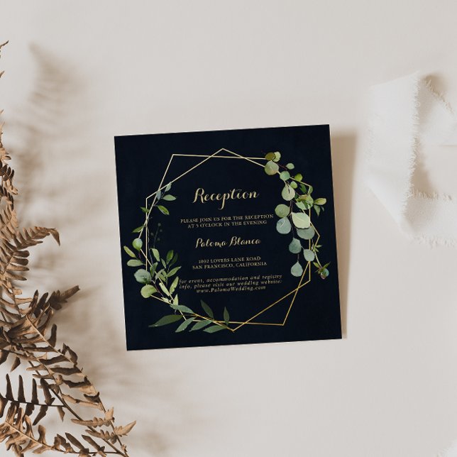 Geometrisk guld blå grön bröllopsmottagning tilläggskort (Skapare uppladdad)