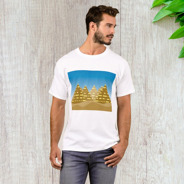 Geometrisk Guld Egyptiska Pyramider Ökenlandskap T Shirt (Skapare uppladdad)