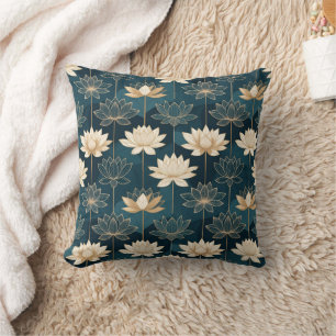 Geometrisk Guld Lotus på Teal Kudde